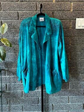 Vintage 80s Art Express Turquoise South Western Fringe Jacket
